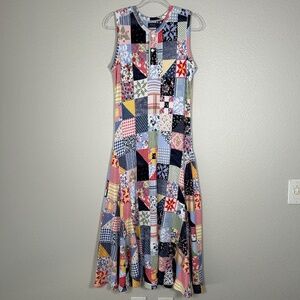 Polo Ralph Lauren size L maxi dress patchwork print waffle knit sleeveless